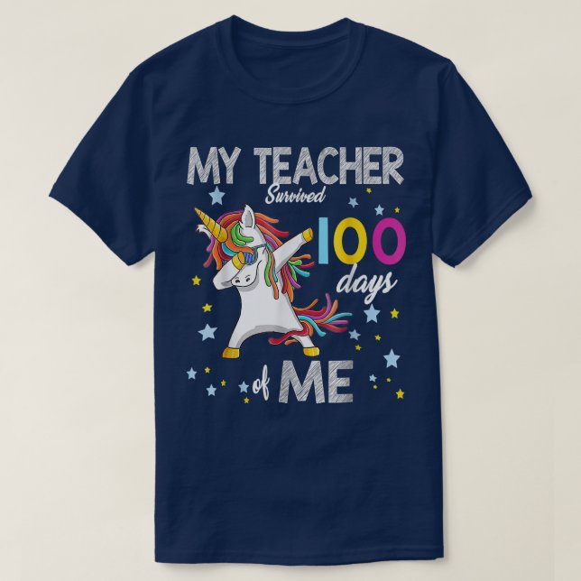 T-shirt My Teacher Survived 100 Days Of Me 100th Day Schoo (Design devant)