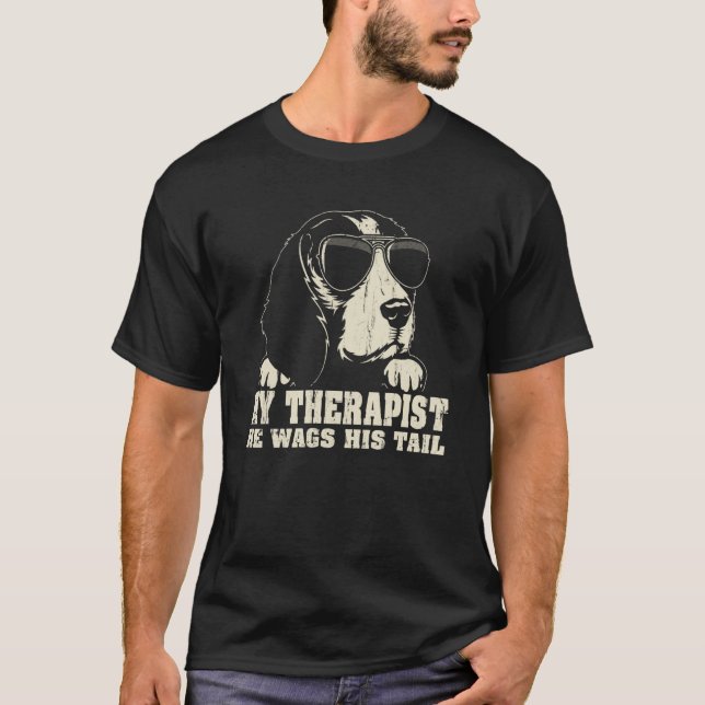 T-shirt My Therapist He Wags His Tail Beagle (Devant)
