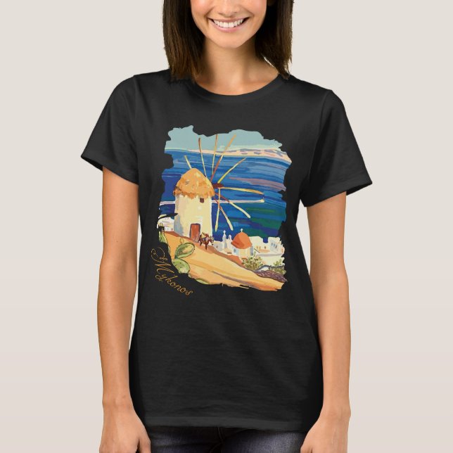 T-shirt Mykonos Grèce Moulin à vent Bleu Côte Voyage (Devant)