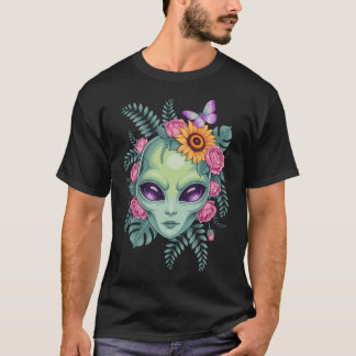 T-shirt Mystical Alien Floral Graphic With Sunflower  Butt
