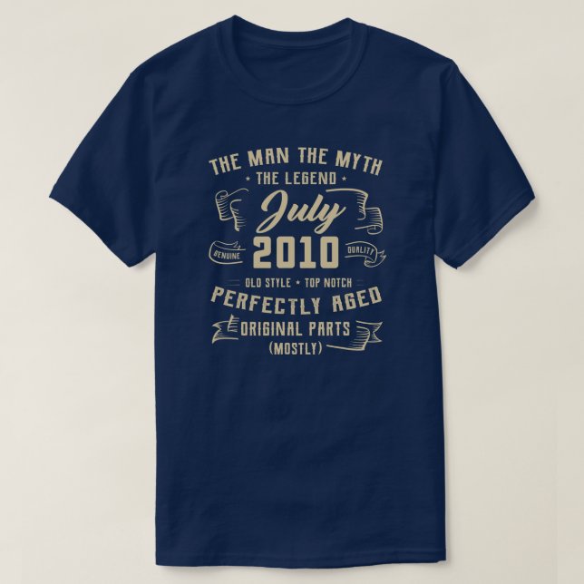 T-shirt Mythe de l'homme mâle Légende Juillet 2010 12e ann (Design devant)