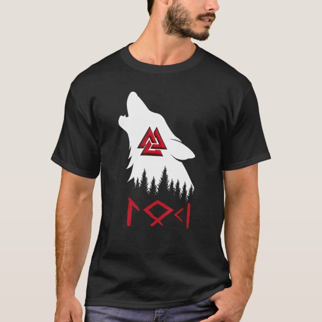 T-shirt Mythologie Norse Wolf Valknut Rune Circle Viking (Devant)