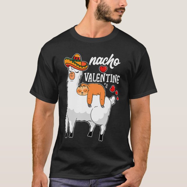 T-shirt Nacho Valentine Valentine's Day Sloth Riding Llam (Devant)