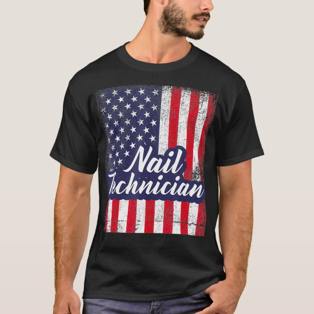 T-shirt Nail Technician Flag USA Tools Nail Tech Artiste (Devant)