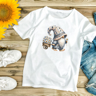T-shirt Nain de jardin à fleurs de marguerite tonneau roue