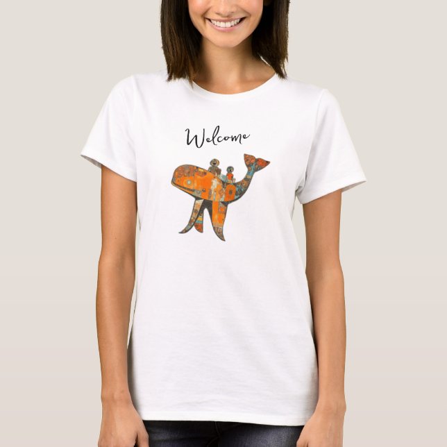 T-shirt Naive retro style art whale (Devant)