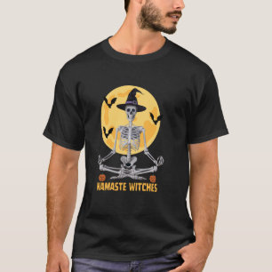 T-shirt Namaste Witches Halloween Yoga Pose Skeleton Medit