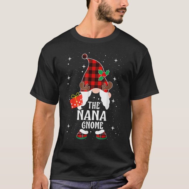 T-shirt Nana Gnome Buffalo Plaid Correspondant Famille Noë (Devant)