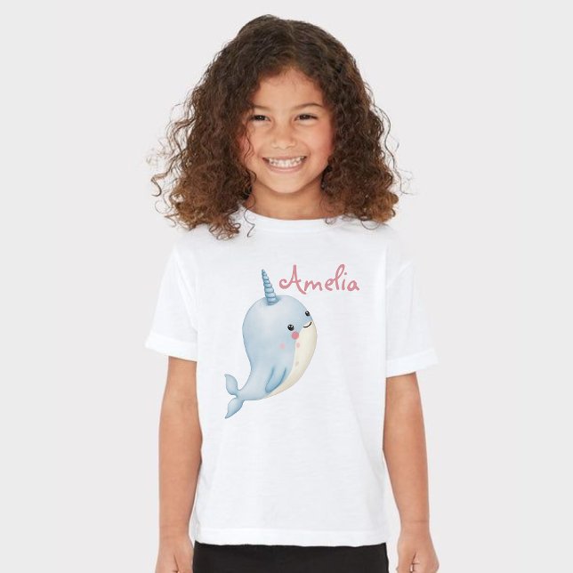 T-shirt Narwhal Girl Anniversaire Ajouter le nom Personnal (Narwhal Girl Birthday Add Name Personalized White T-Shirt)