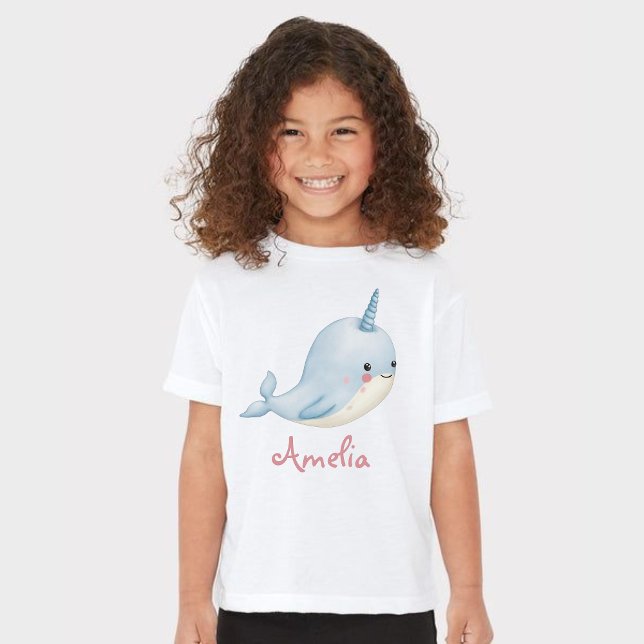 T-shirt Narwhal Girl Anniversaire Ajouter le nom Personnal (Narwhal Girl Birthday Add Name Personalized White T-Shirt)