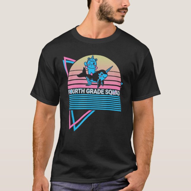 T-shirt Narwhal Retro Fourth Grade Squad (Devant)