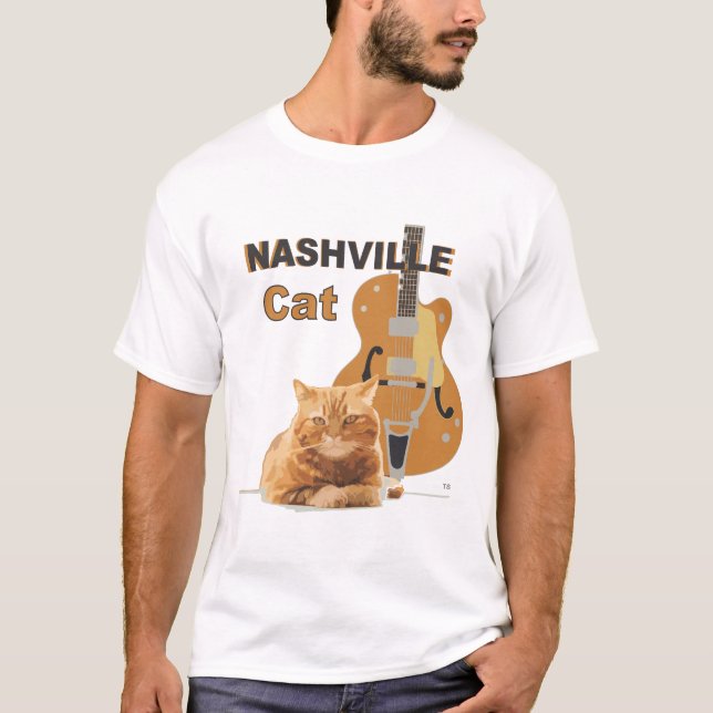 T-shirt Nashville Cat Orange Guitare sur la lumière (Devant)