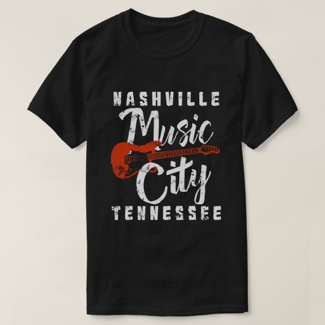 T-shirt Nashville Music City Tennessee I Bass guitare chem (Design devant)
