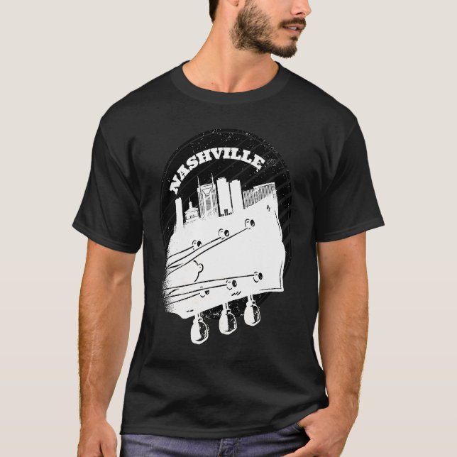 T-shirt Nashville Music Guitar USA Skyline Silhouette Outl (Devant)