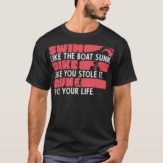 T-shirt Natation Cyclisme Courir Triathlon Amérique bande  (Devant)