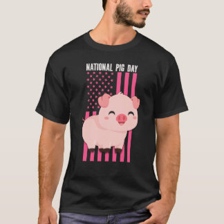 T-shirt National cute Pig Day American Flag Pink for Girls