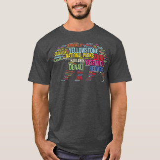 T-shirt National Parks USA List Word Cloud Bear Camping &