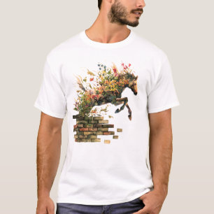 T-shirt Nature Botanique Cheval Floral Jumping