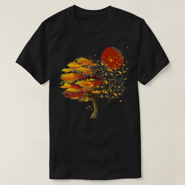 T-shirt Nature Pleine lune Faune Arbre Foule D'Oiseaux En  (Design devant)