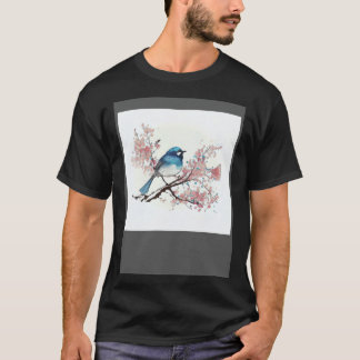 T-shirt Nature s Symphony in Bloom Perched Blue Bird