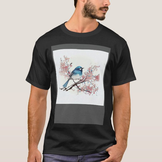 T-shirt Nature s Symphony in Bloom  Perched Blue Bird (Devant)