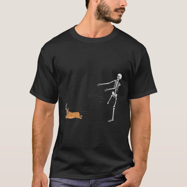 T-shirt Naughty Corgi Chien Fun Skeleton Halloween (Devant)