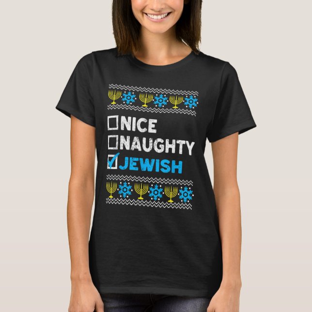 T-shirt Naughty Jewish Ugly Hanukkah Sweater Chanukah (Devant)