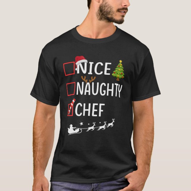 T-shirt Naughty Nice chef Noël Pajamas Funny Père Noël Cl (Devant)