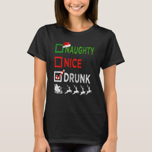 T-shirt Naughty Nice Drunk Pajamas de Noël Drôle Père Noël