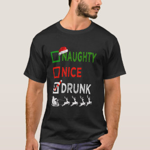 T-shirt Naughty Nice Drunk Pajamas de Noël Drôle Père Noël