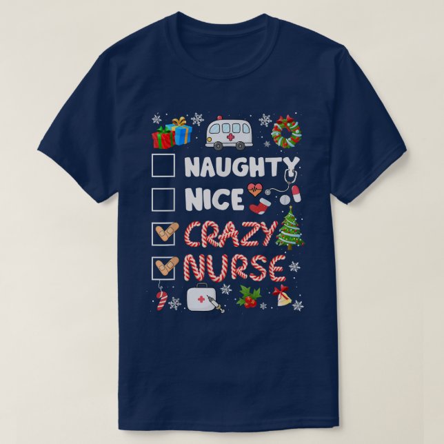 T-shirt Naughty Nice Fou infirmière Noël (Design devant)