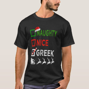 T-shirt Naughty Nice Grec Pajamas de Noël Funny Père Noël