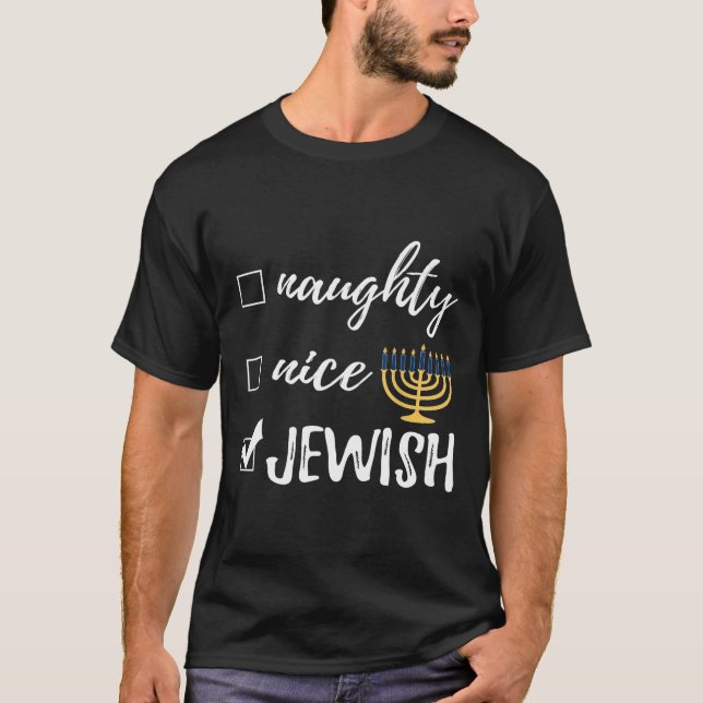 T-shirt Naughty Nice Juif Drôle Laid Noël Hanoukka (Devant)
