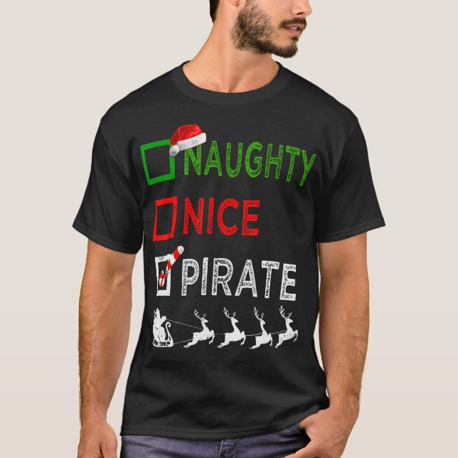 T-shirt Naughty Nice Pirate Noël s Funny Santa Hat X (Devant)
