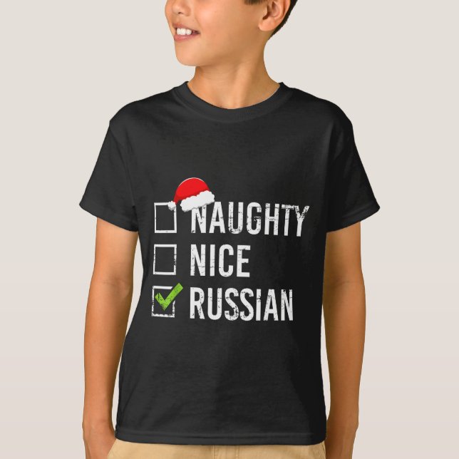 T-shirt Naughty Nice Russian Shirt Santa Funny Russia Chri (Devant)