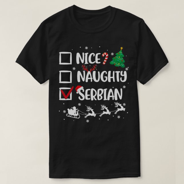 T-shirt Naughty Nice Serbe Noël Funny Santa Hat Xma (Design devant)