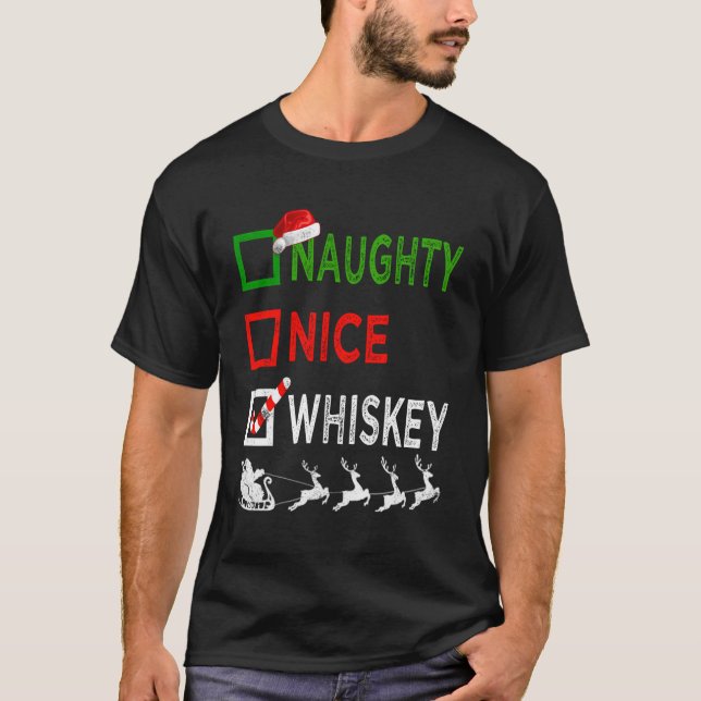 T-shirt Naughty Nice Whiskey Pajamas de Noël Drôle Père No (Devant)