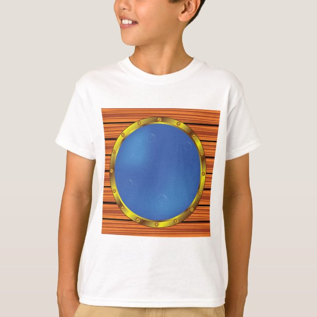T-shirt Nautical Ship Porthole Window with Blue Water (Devant)
