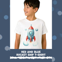 T-shirt navire à fusée rouge et bleu