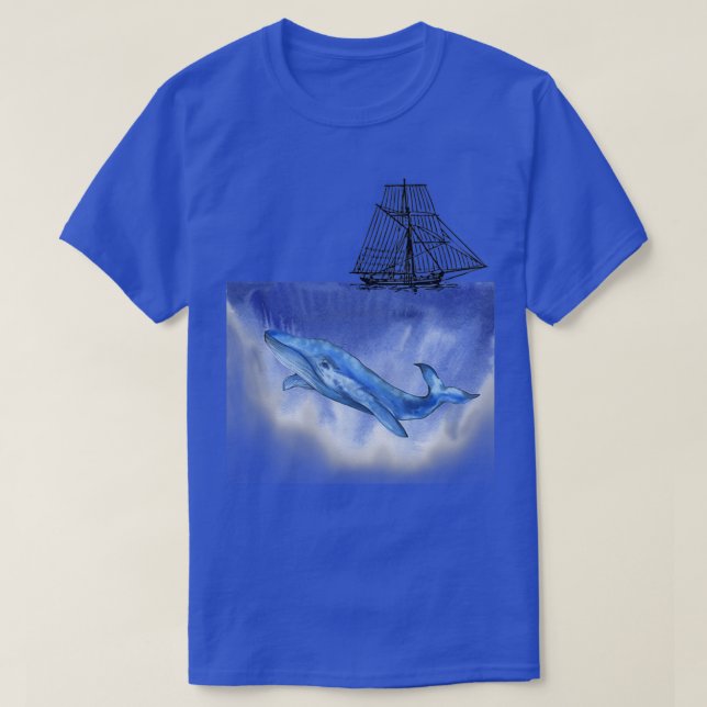 T-shirt navire au-dessus de la baleine bleue (Design devant)