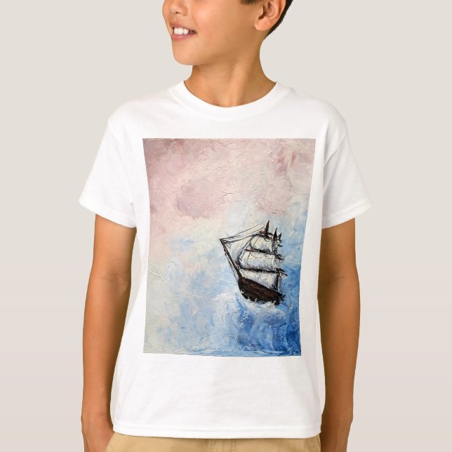 T-shirt Navire dans les nuages mystère bordures Mer Océan  (Devant)