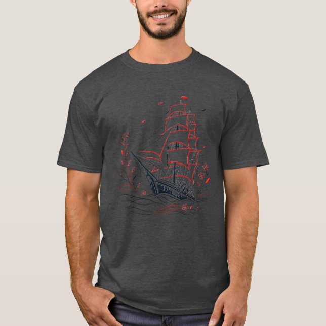 T-shirt Navire gothique aux voiles cramoisies (Devant)