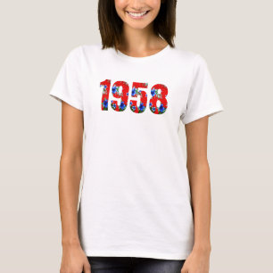 T-shirt Né 1958 Anniversaire Fête Hawaiian Red Blue