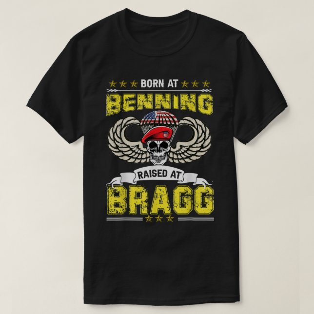 T-shirt Né À Benning Éleva Fort Bragg Vétéran aéroporté (Design devant)