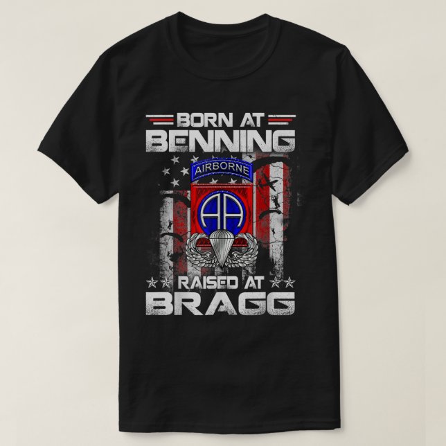 T-shirt Né À Ft Benning Lève Fort Bragg Airborne, Vet (Design devant)