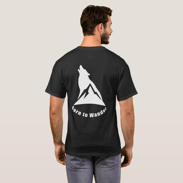 T-shirt Né à Wander Wolf & Mountain Nature Lover & Randonn (Dos entier)