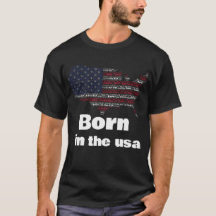 T-shirt Né aux États-Unis Carte du drapeau américain T-Shi
