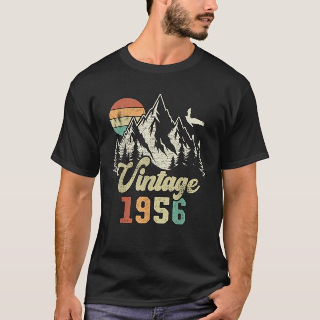 T-shirt Né en 1956 Rétro 70e Anniversaire Présent Classiqu (Devant)