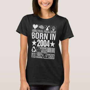 T-shirt Né En 2004 Avertissement Étiquette Code Barre Birt