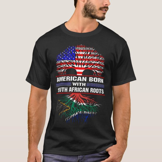 T-shirt Né en Amérique avec des racines sud-africaines (Devant)